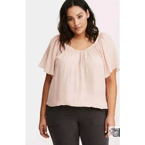 Torrid Boho Blouse 1X Pink Flutter Sleeve Top Feminine Cottagecore EUC - Picture 1 of 8